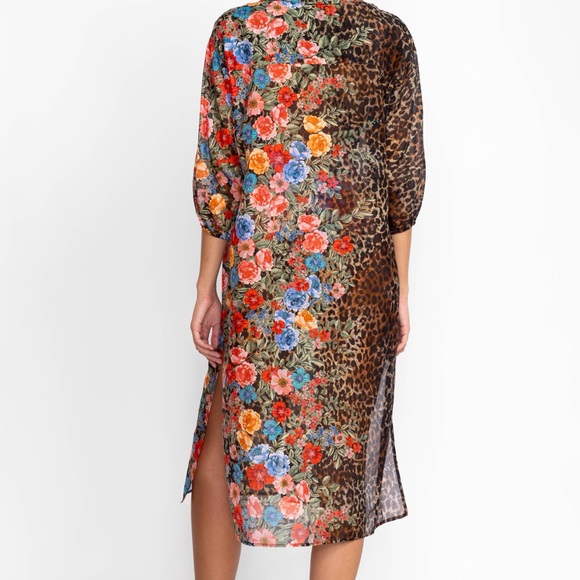 Johnny Was Cheetah Long Shirt Dress, Silk Coverup - Picture 6 of 15